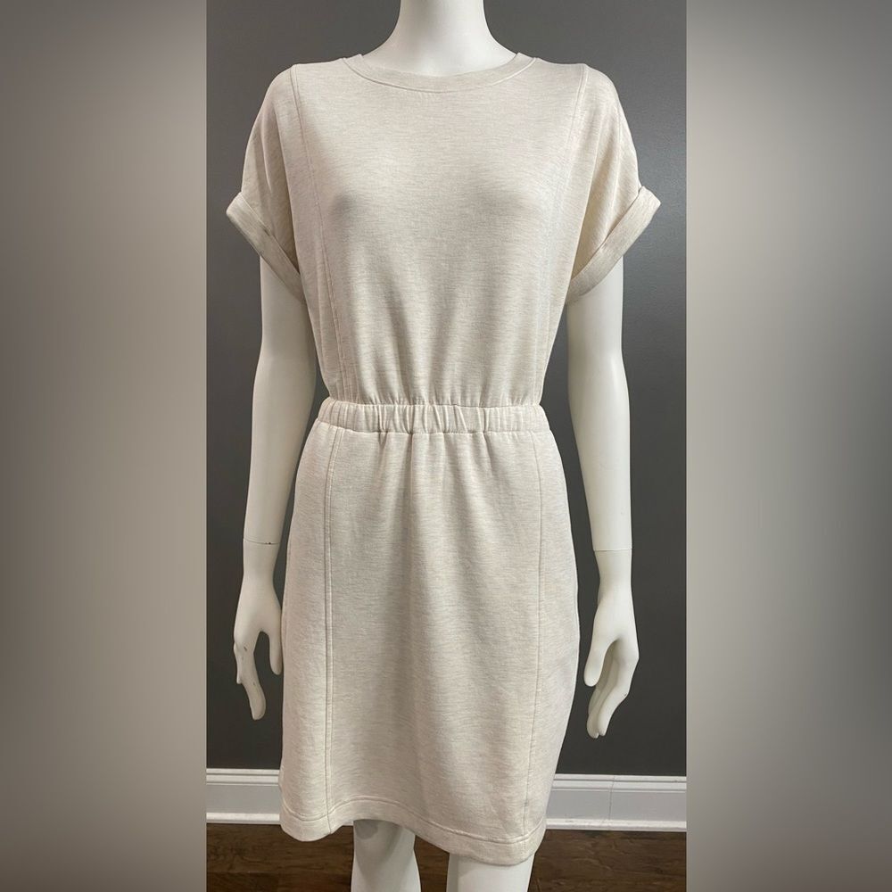 Lou & Grey Heathered Cream Cinch waist Comfy Soft Material Dress Size S